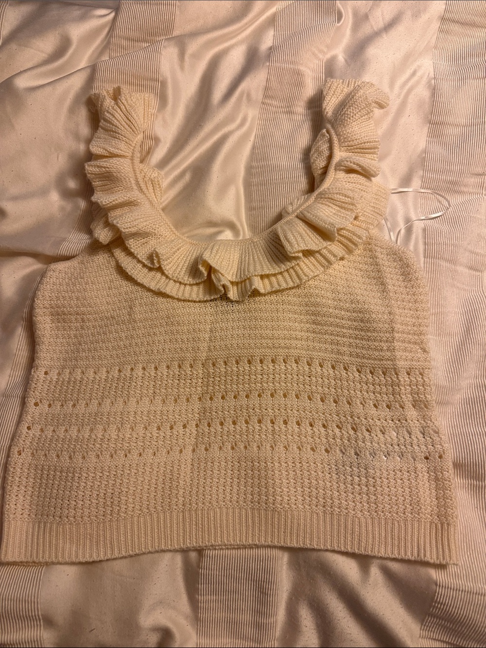7 For All Mankind Cream Ruffle-Neck Knit Tank - Picture 2 of 4